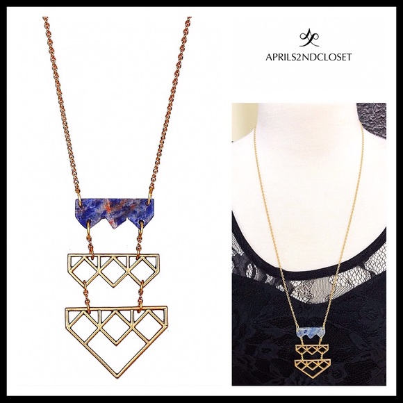 AGATE STONE GOLD PLATED LONG PENDANT NECKLACE A2C - Picture 8 of 8